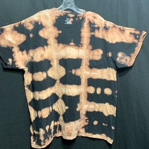 Shibori Origami Bleach Dyed Short Sleeve Crew Neck TShirt Mens 2XL Black Orange